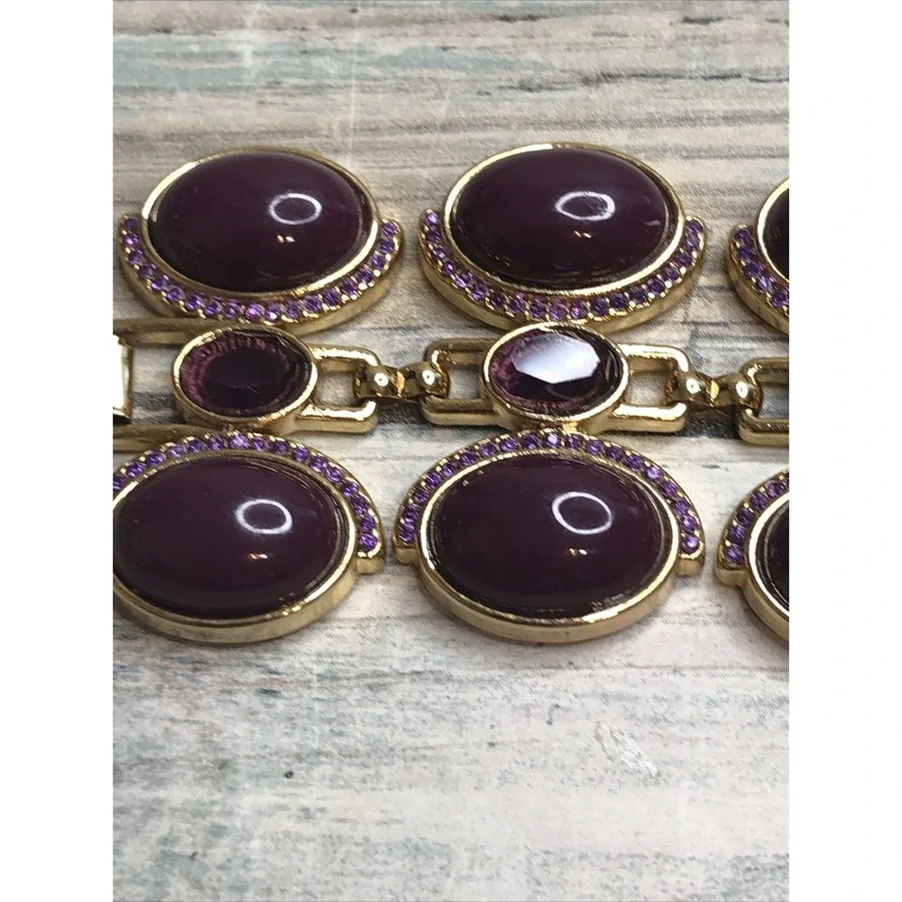 Banana Republic BR Purple Crystals and Gold‎ Tone Links Bracelet 7.5